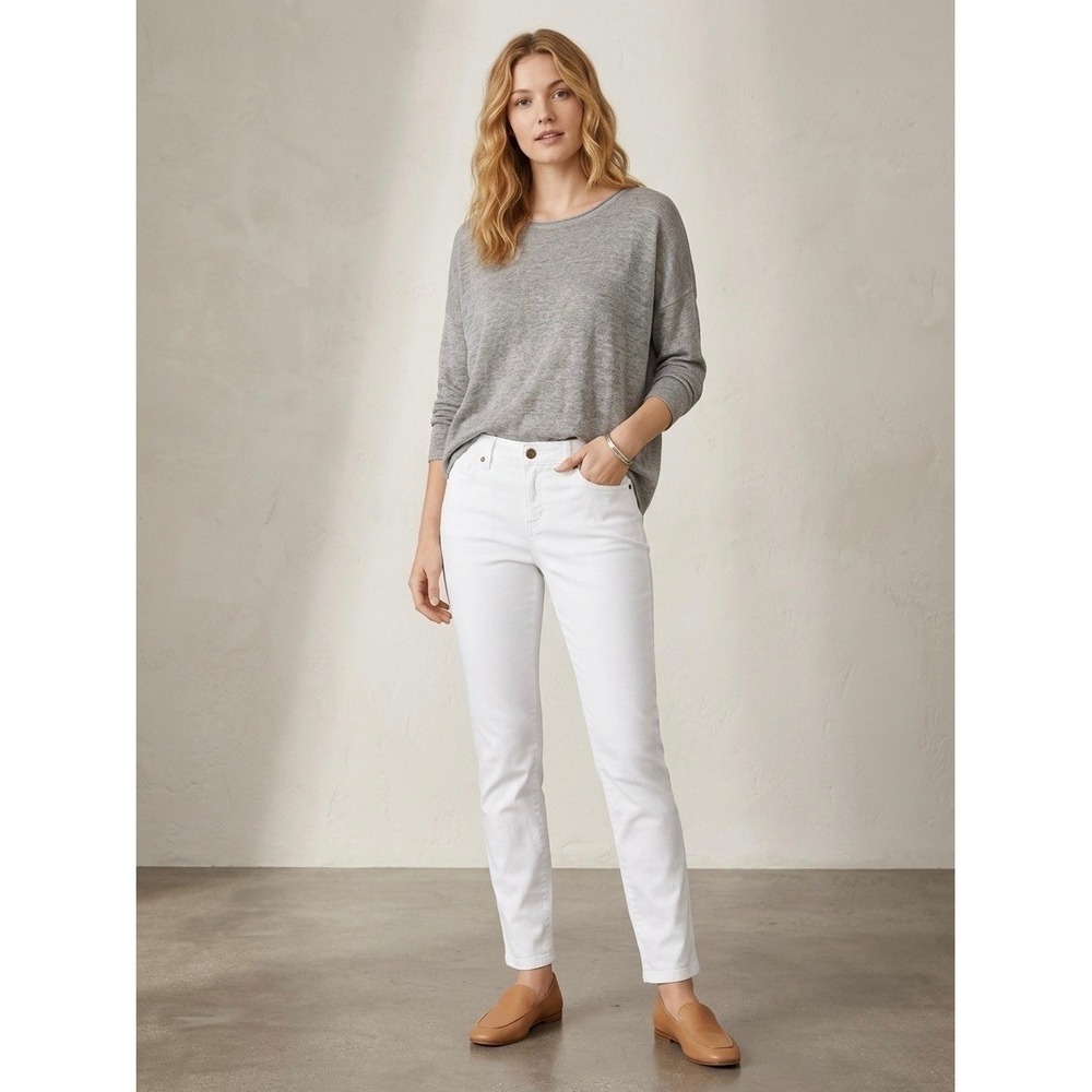 Eileen Fisher White Organic Cotton Stretch Straight Leg Jeans Size 4 EFGD0